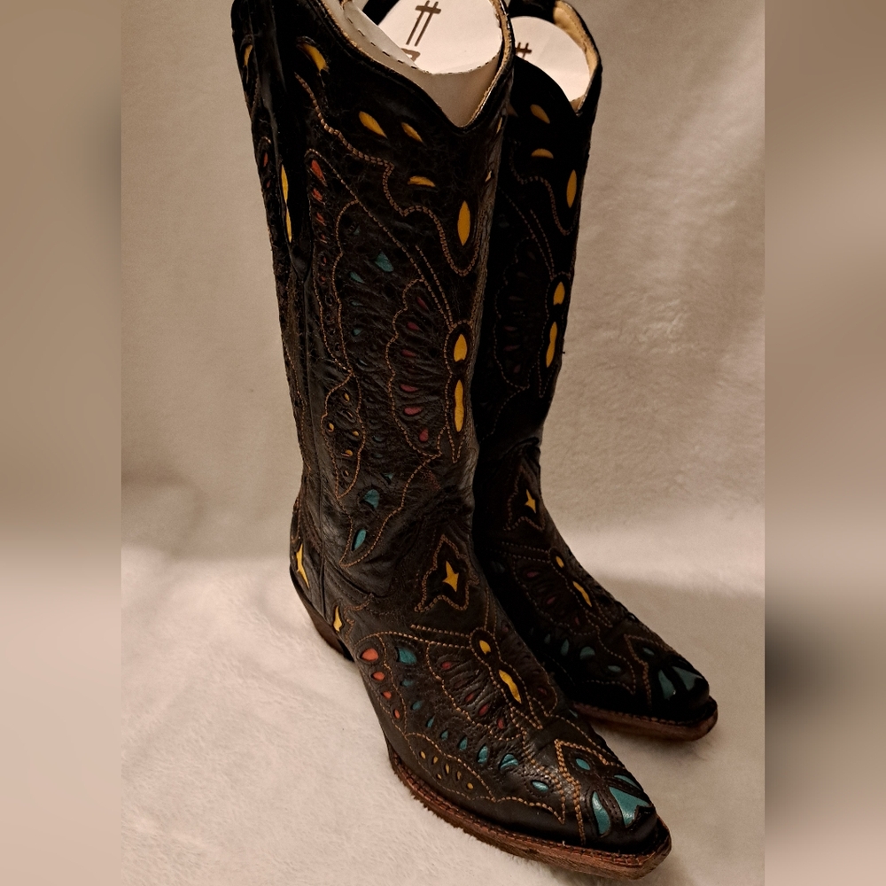 Corral Butterfly Black Muticolor Cowgirl Boots 7M